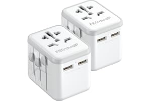 2 Pack Universal Travel Adapter, Travel Plug Adapter Worldwide with 2 USB and 1 AC Socket, FSTravelP International Travel Adapter for EU, USA, UK, Australia, Universal Plug Adaptor for Multi Countries