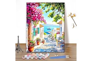 MEIYUDA Kit de peinture à l'huile numérique sur toile avec pinceaux et pigment acrylique - Motif : adultes - Vue sur la mer - 30 x 40 cm - Sans cadre