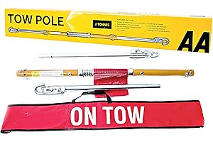 AA Rigid Steel 3 Part Tow Pole AA6165 - for Towing Cars and Vehicles up to 2 Tonnes - 1.8 m Long TUV Certified Includes ON TOW Sign and Red Flag , Yellow