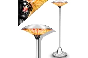 TRESKO Calefactor por Infrarrojos | 2500W con 2 Temperaturas | Estufa Radiante | Radiador Eléctrico para Exterior e Interior | Calentador de Cuarzo con Pantalla LED