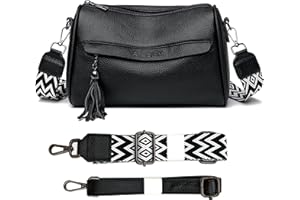 Atgbiem kleine Handtasche Damen Umhängetasche Leder Crossbody Bag Damen Moderne Taschen Mit Breitem Schultergurt Schwarz mit 2 Schultergurten