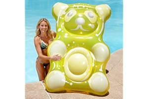 SLOOSH Flotteur de piscine gonflable en forme d'ourson en caoutchouc - 152,4 cm - Pour la piscine, le salon, la plage, les anniversaires, les fêtes - Décoration pour enfants et adultes