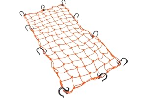Powertye Mfg 15in x 30in Large Cargo Net Featuring 10 Adjustable Hooks, Tight 2in Mesh, Orange