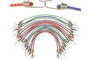 Amaxiu Lot de 15 tendeurs en caoutchouc avec crochets en métal, sangles élastiques de 25,4 cm très résistantes à l'usure pour sécuriser les cargaisons, toiles, bâches, vélos, tentes