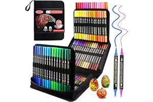 Funnasting feutre acrylique, 100 couleurs double pointe acrylic paint marker,contient 12 couleurs métalliques pour la peinture sur roche, le bois, la toile, la pierre, les céramiques