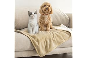 Dreamzie - Manta Impermeable Perro 63x88 cm - Manta para Perros Reversible y Lavable - para Sofá y Cama - Manta Perro Pequeño en Sherpa -Beige