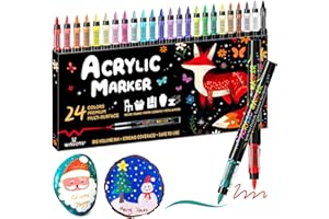 WINSONS Colouring Pens, 24 Colours Acrylic Paint Pens, High-Capacity Ink Acrylic Markers, Smooth, Non-Toxic, Waterproof, Suitable for Paper, Eggs, Fabrics, Stones, Pottery, Glass, Plastics