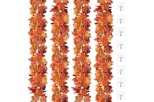 SOMYTING Lot de 4 Guirlande Feuilles Artificielles Feuilles D'érable Vigne Artificielle pour Intérieur ou Extérieur Mariage Fête Cheminée Décoration de Noël d'automne