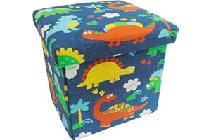 Dankeler Pouf Pieghevole per Bambini con Contenitore, Piccolo Sgabello in Lino per Bambini, Poggiapiedi Simpatico Cartone Animato per Soggiorno, Camera da Letto, Dormitorio, Ingresso (Dinosauro)