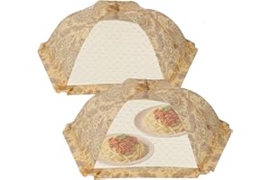 HOTACE 2 Pack Food Covers - 26 Inch Large Mesh Pop up Food Cover, Thickened Food Domes Golden Royal Flowers Pattern Reusable Collapsible for Outdoor Parties, Picnics, BBQs to Keep Out Flies Bugs Mosquitoes