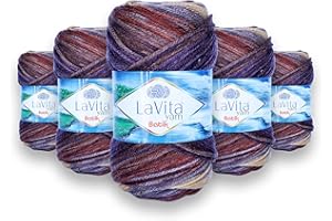 LaVita Yarn BATIK DG20 - Hilo de lana para tejer a mano, paquete de 5 unidades , 100 % hilo deportivo acrílico, 100 g por ovillo, 170 m