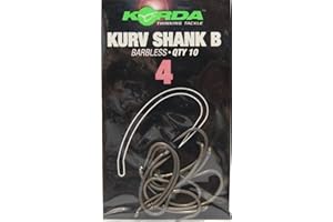 Korda Kurv Shank Barbless Hooks Size 4 | Aggressive Hooking for Carp Fishing | Ideal for Pop-Up & Bottom Bait Rigs | 10 Pack