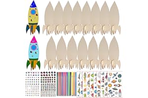 GENERIC 231Pcs Raketen Holz Bastelset, Raketen Spielzeug fürr Kinder, Kindergeburtstag Basteln, mit 15 Raketen Holz, 202 Strasssteine, 12 Farbstifte, 2 Aufkleber, Bastelset für Mädchen/Jungen DIY Handwerk