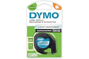 Dymo LetraTag etichette originali in plastica | rotolo da 12 mm x 4 m | stampa nera su trasparente | LT etichette autoadesive per etichettatrice LetraTag | 1 pezzo