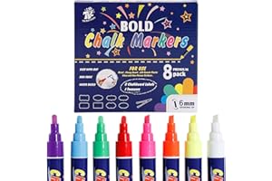 TBC THE BEST CRAFTS TBC Lot de 8 marqueurs à craie liquide effaçables à l'eau pour tableau blanc, tableau noir, fenêtre, verre, panneaux et miroirs - Pointe réversible de 6 mm (fluo)