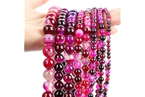 ONLY FAITH Perline rotonde pietre imitazione agata rosa per realizzare bracciali gioielli bigiotteria con foro, fili pietre preziose per collane con strisce sciolte (agata rosa 8 mm)