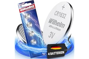 4 batterie a bottone al litio CR1632 CR 1632 WILHELM, 3 V, 140 mAh, ø16 x 3,2 mm, DL1632