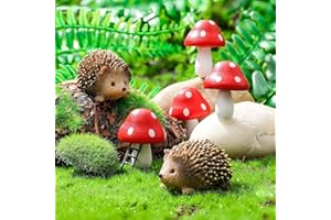 Cosiesnest Lot de 6 accessoires de jardin miniatures en résine - Mini hérisson et champignon - Décoration de jardin - Fée d'extérieur - Figurines de jardin pour plantes - Bonsaï - Artisanat -
