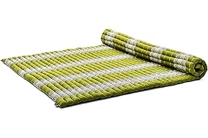 Leewadee Rollable Floor Mat XL – Comfortable and Rollable Thai Mattress, Large Massage Mat Filled with Kapok, Perfect to Use as a Sleeping Mat 190 x 145 cm, Green