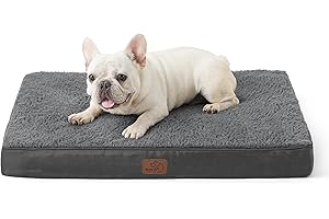 Bedsure Medium Dog Bed Washable - Orthopedic Dog Bed and Mattress Mat for Dog Crate with Removable Plush Sherpa Cover, Grey, 76x51x7.6cm