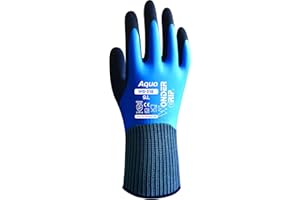 BEESWIFT Wonder Grip WG-318 Aqua - Guante de trabajo Nylon y latex gloves, impermeables para un maximo agarre, hombre y mujer, jardineria talla L/ 9 azul con negro
