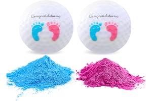 Port City Creations Gender Reveal Exploding Golf Balls Set for Gender Reveal Parties - ONE Wooden Tee, ONE Pink and ONE Blue Powder Filled Exploding Gender Reveal Golf Ball Included in Each Set
