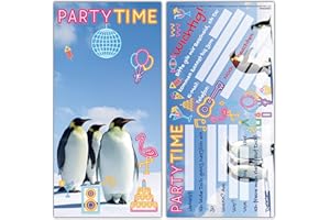‎BREITENWERK 12 PINGUINE PARTY Einladungskarten im Set - lustige Einladungen zum Kinder-Geburtstag oder Party für Jungen Mädchen & Erwachsene von BREITENWERK