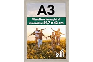 Americanflat Cornice A3 Effetto Legno di Mare - Cornice da Parete in Legno MDF e Vetro Temperato Infrangibile - Da Appendere in Verticale o Orizzontale