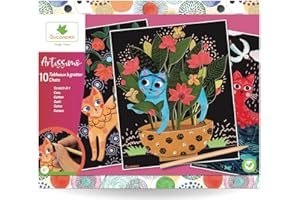 Kit di Disegno per Bambini 4 Anni Sycomore-Artissimo: 10 Dipinti da graffiare di Gatti con Scratch Art e Ricreazione Creativa,pennelli per dipingere, sabbiarelli, Scratch Art Bambini, acquarelli