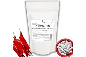 Nutrics® 4000mg (per Capsule) Cayenne Pepper Extract Capsaicin Vegan Capsules - Pure Capsicum Strong Extract Do Not Exceed Suggested Dose - One A Day Capsaicin Supplement 60 Capsules (2 Month Supply)
