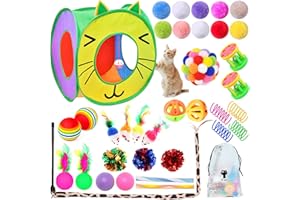 SUPJADE 37 Stück Interaktives Katzenspielzeug Katzen Zubehör Katzen Spielzeug mit Katzentunnel Bälle Katzenspielzeug Mäuse Federspielzeug Plüschspielzeug Interaktives Katzenspielzeug für Kitten