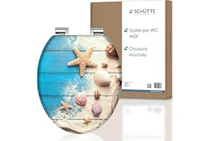 SCHÜTTE Tavoletta WC chiusura ammortizzata legno | Copriwater universali globo | Coperchio Water MDF | Sedile WC Universale | Asse Water | Fino a 250 kg | BEACH