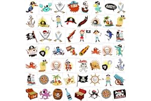 HOWAF Tattoos Temporary Kids, Pirate Tattoo for Kid, 96Pcs Kid Friendly Waterproof Pirate Temporary Tattoo Sticker Fake Tattoos for Boys, Girls, Pirate Birthday Party Decorations Supplies Favors