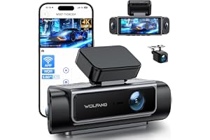 WOLFANG 4K Dash Cam fram och bak inuti 4-kanalig dashcam, bilkamera dashcam med 3,39" IPS, supermörkerseende, loopinspelning, G-sensor, 170 vidvinkel, parkeringsskydd, appkontroll