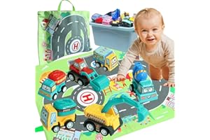 Oqunene 12-Piece Construction Car Toys with Playmat/Storage Bag|Pull Back Toy Vehicl|Birthday Gifts for Toddler Toys Age 1-2|Baby Toys for 1 2 3 Year Old Boy|1 2 Year Old Boy Gift for Infant Toddlers