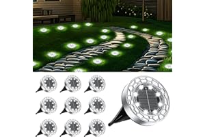 FIFLYING Solar Lights Outdoor Garden, 2025 Upgraded 8 LEDs Stainless Steel Solar Garden Lights, IP65 Waterproof Ground Light for Pathway, Lawn, Yard Decorative Lighting (Stainless Steel, 10 Pack, Cold White)