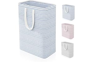 Caroeas 80L Laundry Bin, Collapsible Laundry Basket for Easy Storage, Freestanding Washing Baskets for Dirty Clothes with Reinforced Long Handles, Waterproof Slim Laundry Hamper for Baby, Blue