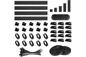 Relota 156 pièces kit de Gestion Câbles, 5 Clips Câble Adhésifs 4 Câble Gaine 35 Clips Câbles 100 Serre Câbles 2 rouleaux Ruban Auto-adhésif 10 Attaches Câble, pour Cable Management
