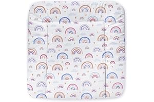 Balbina® Wickelunterlage aus Baumwolle weiche Wickeltischauflage für Wickelkommoden waschbar 75x85 I Regenbogen Rosa