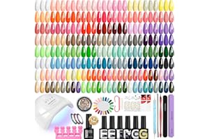 PHOENIXY 60 PCS Gel Nail Polish Set, 54 Colours Gel Nail Kit with U V Lamp All Seasons Nail Polish Gifts for Women ( Glossy Matte Glitter Golden Top Coat )