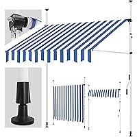 tillvex Klemmmarkise 150 cm Blau-Weiß mit Handkurbel Balkon | Balkonmarkise ohne Bohren | Markise UV-beständig…