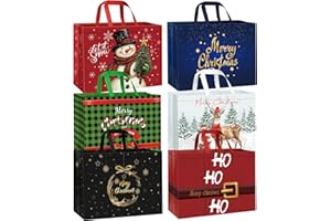 DECHISY 6 Stück Weihnachtstüten Groß, Geschenktüten Weihnachten mit Griffen, Non Woven Weihnachtsgeschenktüten, Wiederverwendbare Geschenktaschen Weihnachten Geeignet für Urlaub, 42 x 32 x 18 cm, xxl