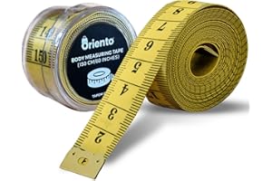 Oriento Metro a Nastro per Misurare Corpo da 150 cm/60 Pollici – Centimetro da Sarta Double Face per Sartoria, Cucito, Artigianato - Metro da Sarta Morbido con Centimetri e Pollici (Giallo)