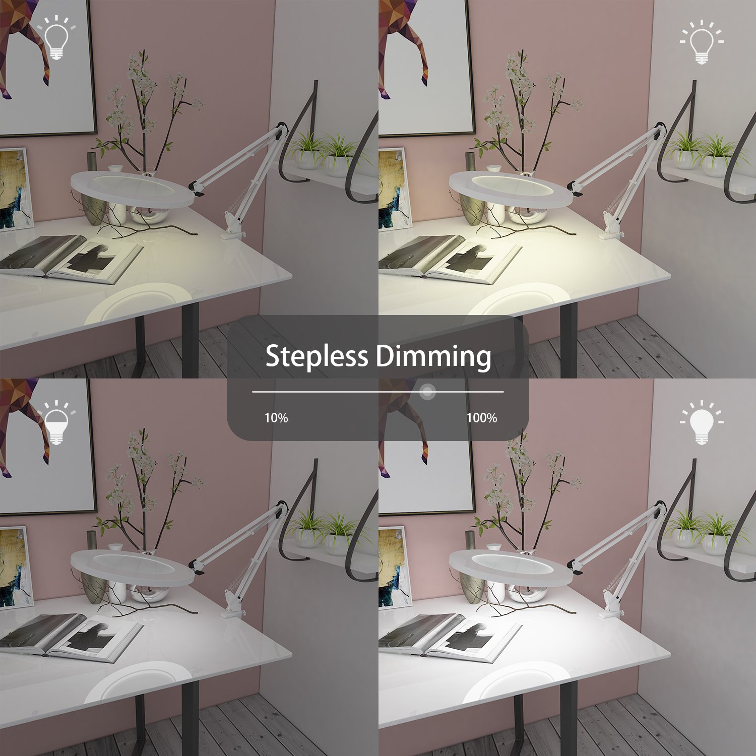 Youkoyi Lampada Dingrandimento A Led Con Lente 5x Braccio Oscillante Metallico Lampada Da Tavolo Regolazione Continua Modi Di 3 Colori Bianco