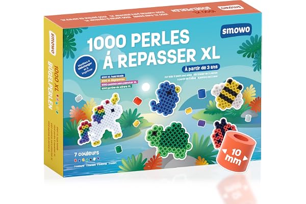 Smowo® Lot de 1000 grandes perles à repasser de 10 mm pour enfants à partir de 3 ans - 7 couleurs multicolores XL - Lot de perles créatives