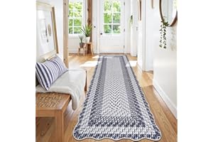 IMIYOKU Hallway Runner Grey Rug Washable Carpet Runners 66x240cm Non Slip Long Runner Chequered Stripes Floor Mat for Hallways Entryway Kitchen Bedroom Lounge Laundry Living Room