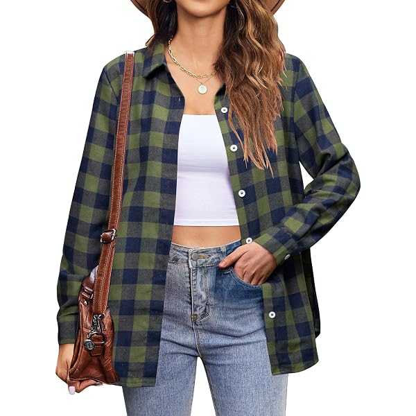Long Sleeve Button Down Plus Size Flannel Shirt For Women - Oversized ...