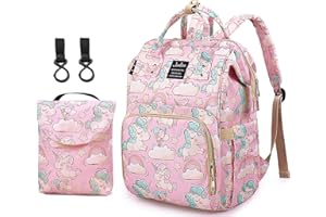 Junlion Diaper Bag, Waterproof Diaper Backpack Baby Nappy Changing Bags with Hooks + Separate Dirty Diaper Pouch