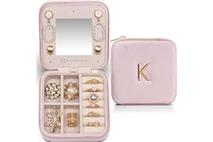 Vlando Schmuckaufbewahrung–Personalisiertes Schmuckkästchen Klein mit K Metallbuchstaben, Schmuckkasten Samt mit Initiale, Schmuck-Reiseetui Reise, Geschenkidee für Frauen, Mädchen