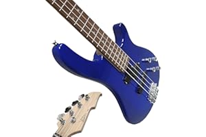 MSA MUSIKINSTRUMENTE ELEKTROBASS - DUNKELBLAU TRANSPARENT - E-BASS BLAU MIT MASSIVHOLZKÖRPER - VISION GITARRE - LONG SCALE + KABEL - JB8BLT